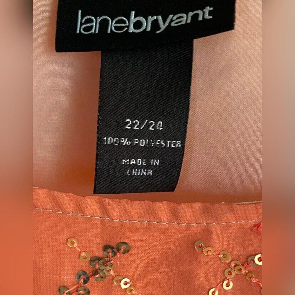 Lane Bryant Blouse Women’s 22 Orange Sequins Flutter Sleeves Sheer Ruffles Fairy - Picture 3 of 5